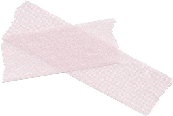 Zwei Stücke hellrosa, zerrissenen Klebebands überlappen und kreuzen sich vor einem schlichten weißen Hintergrund und fangen eine minimalistische Ästhetik ein, die an Dominique Kubiceks Stil der mondhaende hochzeitsfloristik erinnert.